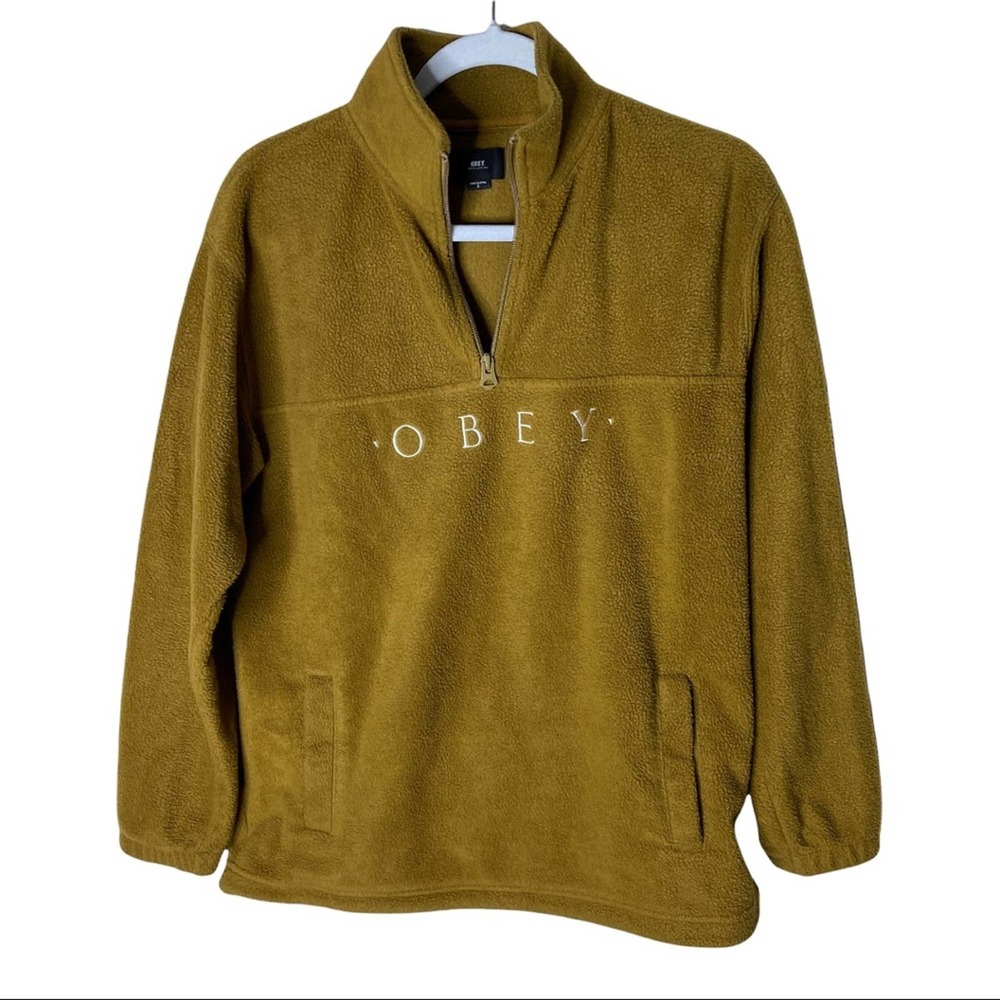 OBEY Fleece Green Quarter Zip Brand Name Sweater Small